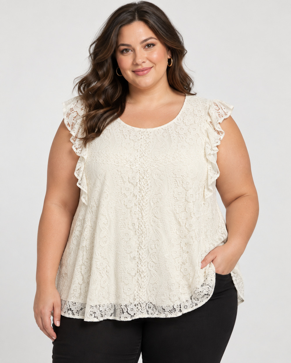 Torrid NWT Lace Ruffle Trim Top 4X 26 Ivory Cloud Dancer Plus Size Blouse